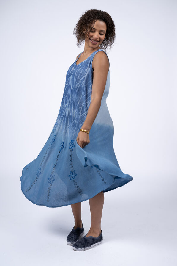 Sleeveless Midi Tie-Dye Dress, Blue, original image number 1