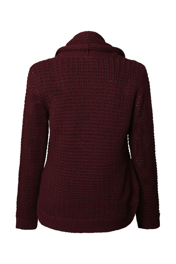Gia Cable Knit Sweater with Cowl Neck, Burgundy, original image number 1