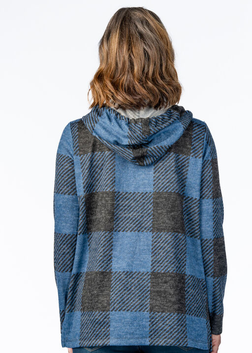 Plaid Hoodie Sweater , Blue, original