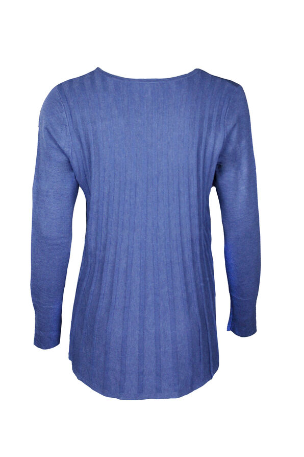 Raya Ribbed Back V-Neck Sweater, Blue, original image number 1