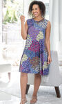 Peacock Print Sleeveless Midi Dress, Purple, original image number 0