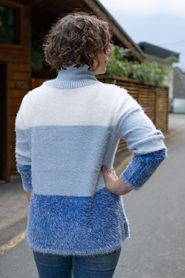 Colorblock Turtleneck Eyelash Sweater , Blue, original image number 1