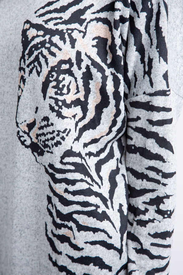 Long Sleeve Drop Shoulder Tiger Top, Grey, original image number 2