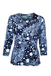 Floral and Paisley Drape Neck Top, Navy, original image number 0