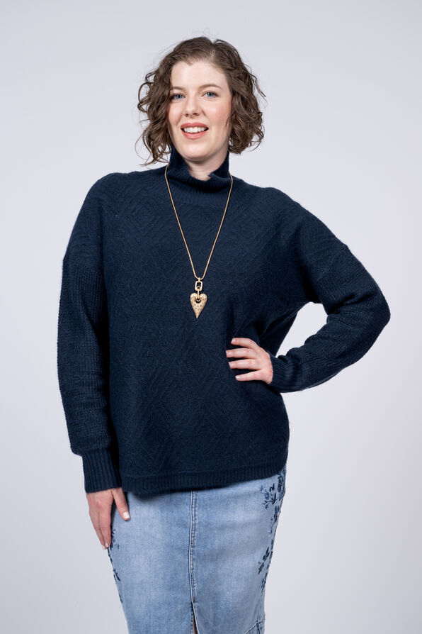 Long Sleeve Mock Neck Sweater , Navy, original image number 0