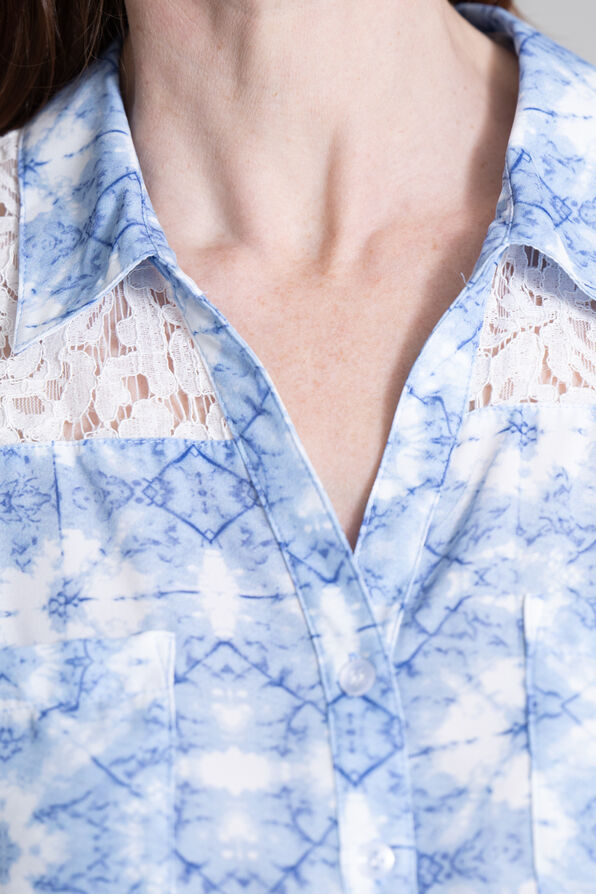 Sleeveless Button-Up Lace Yoke Blouse, Blue, original image number 2