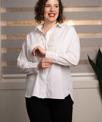 Long Sleeve Button-Up Blouse w/ Collar, White, original image number 2