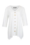Wooden Button Front 3/4 Sleeve Top, White, original image number 0