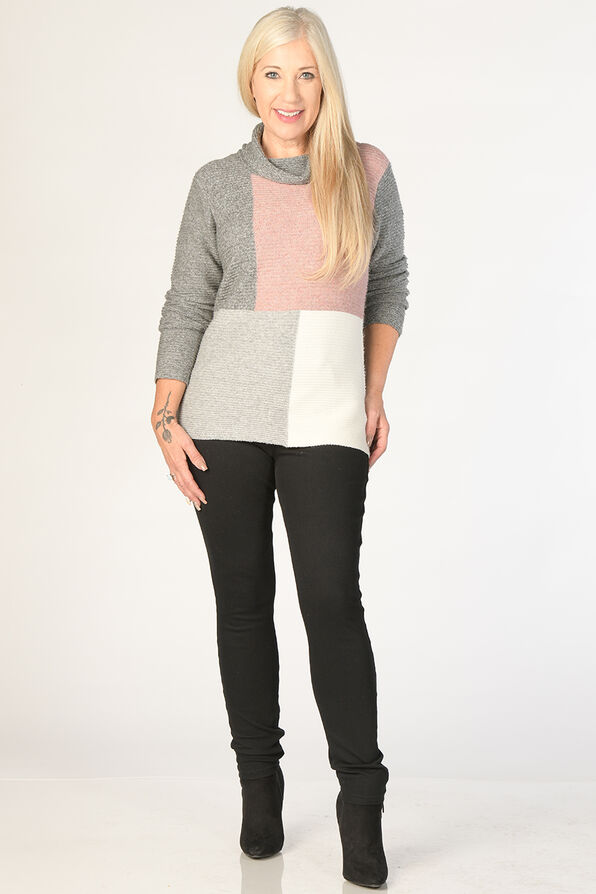 Blush Colorblock Cowl Sweater, Grey, original image number 0