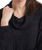 Sporty Drawstring Pull-Over Cowl Sweater , Black, original image number 1