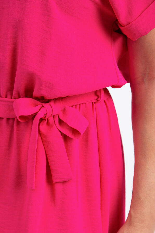 Short Sleeve Belted Waist Summer Dress, Fuschia, original image number 4