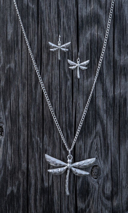 Dragonfly Long Necklace Set , Silver, original