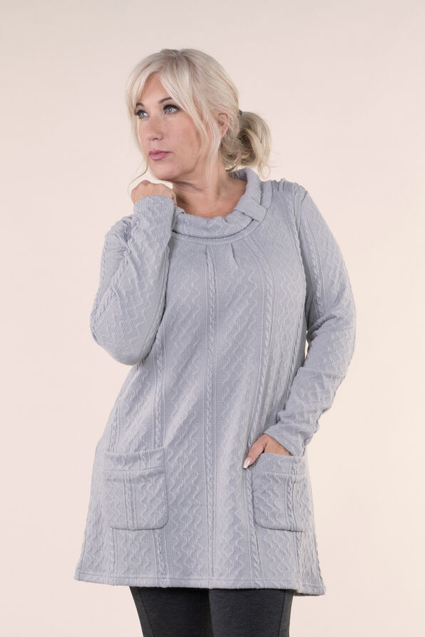 Tunic with Roll Tab Neck, Grey, original image number 2