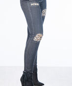 Leopard Cut-Out Rhinestones Black Jeans, Black, original image number 2