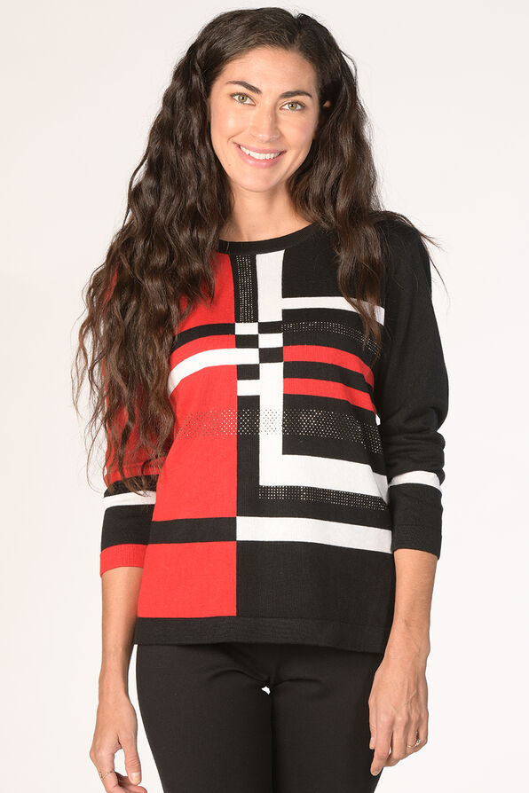 Sparkling Colorblock Sweater, Red, original image number 0
