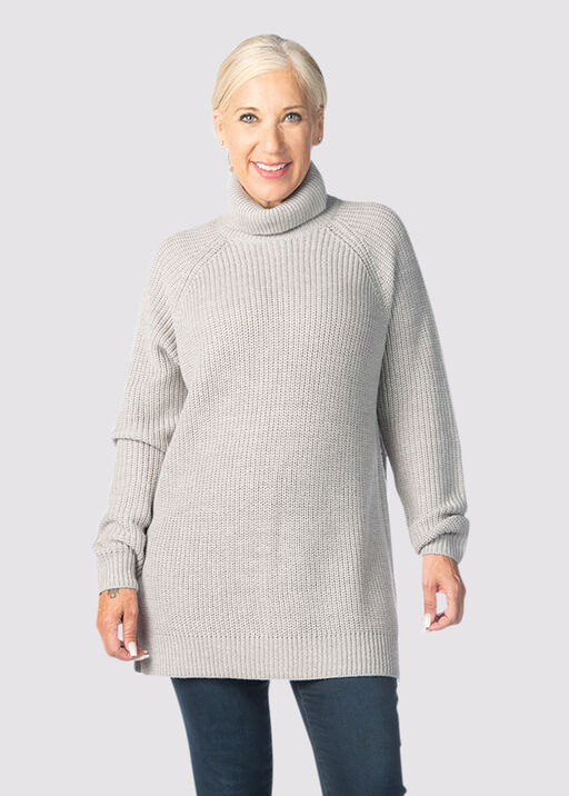 Solid Tunic Sweater, Grey, original