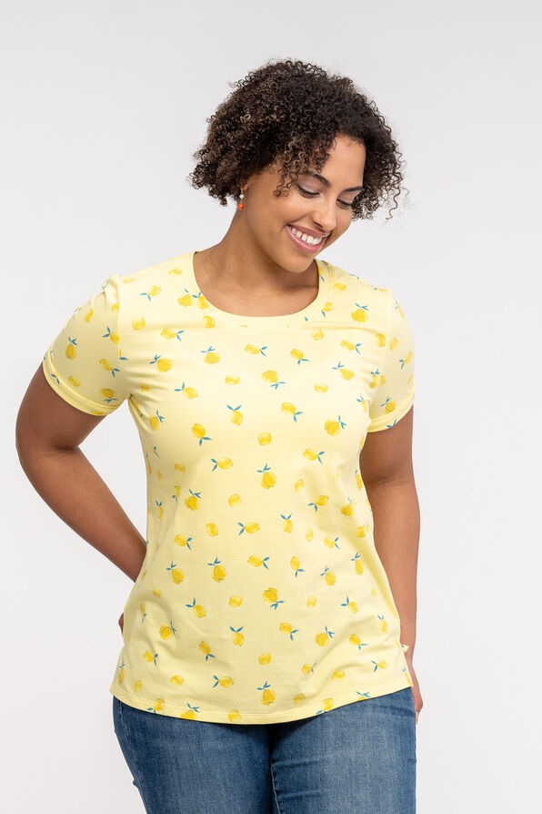 Lemon Print Cuffed T-Shirt, Yellow, original image number 0