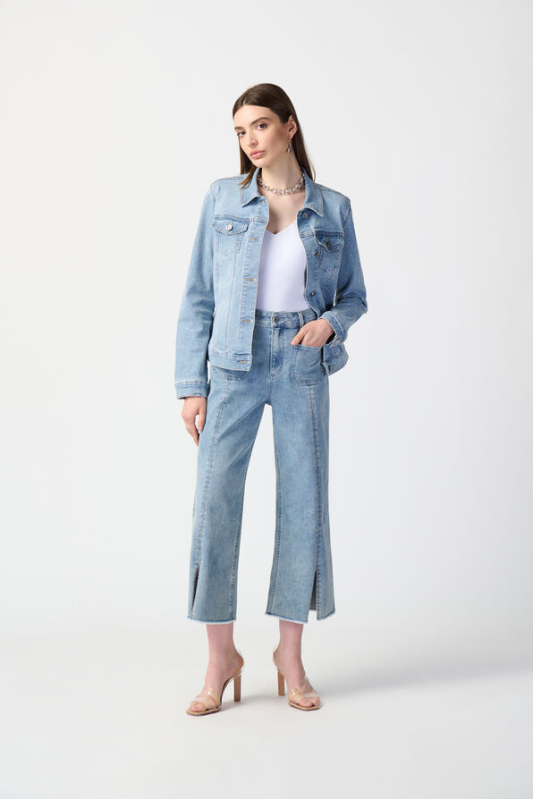 Culotte Jeans w/ Embellished Front Seam, Denim, original image number 0
