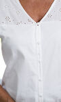 Short Sleeve Button-Up Eyelet Top, White, original image number 2