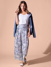 Tribal Laced Front Leaf Print Crop Palazzo Pant, Blue, original image number 0