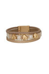 Leather & Pearl Wrap Bracelet , Gold, original image number 0