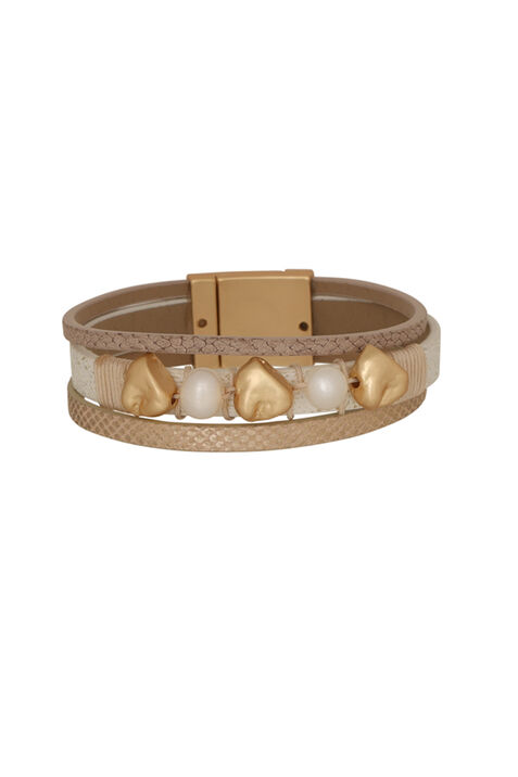 Leather & Pearl Wrap Bracelet , Gold, original