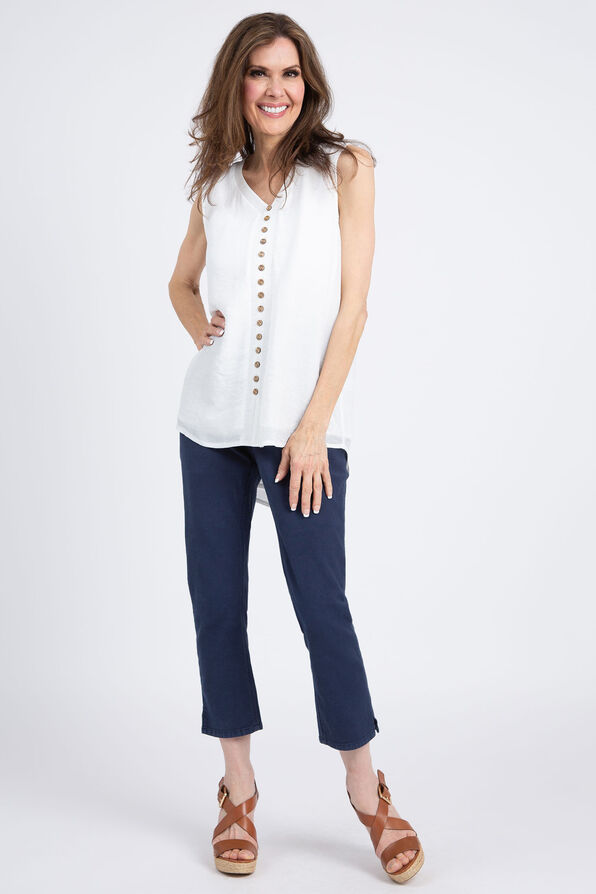 Sleeveless Layered Button Front Blouse, White, original image number 0