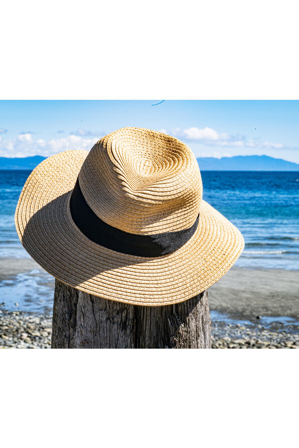 Woven Beach Hat w/ Trim, Natural, original image number 0