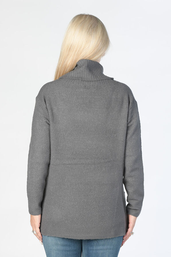 Side-Slit Turtleneck Sweater, Charcoal, original image number 2