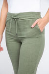 Linen Blend Drawstring Trousers, Olive, original image number 3