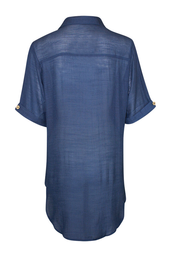 Short Sleeve Popover Top with Hi-Lo Hem, Navy, original image number 1