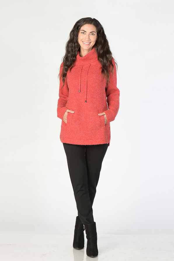 High-Neck Side-Buttoned Sweater, Red, original image number 3