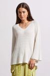 V-Neck Raglan Sweater w/ Bell Sleeve, Off White, original image number 2