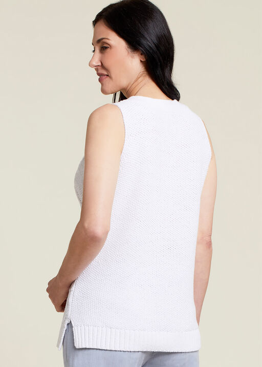 Sleeveless Cable-Knit Sweater, White, original