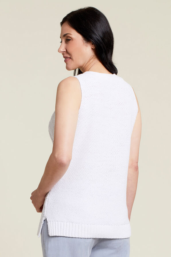Sleeveless Cable-Knit Sweater, White, original image number 1