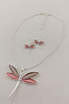 Serene Dragonfly Necklace and Earrings Set, Pink, original image number 0