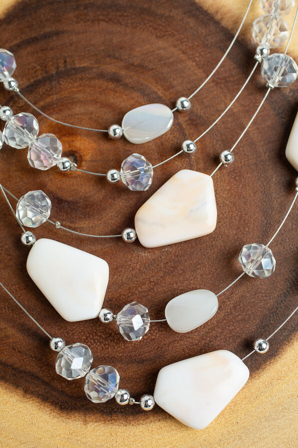 Stone & Bead Layered Necklace Set, White, original image number 1
