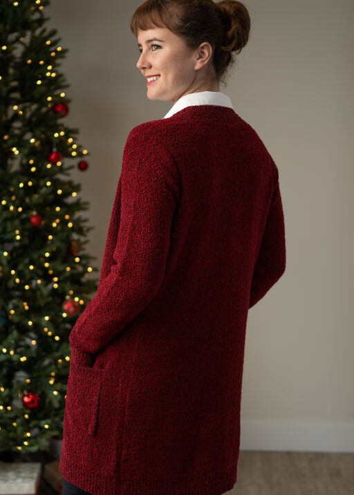 Boucle Open-Front Cardigan, Red, original