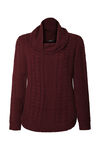 Gia Cable Knit Sweater with Cowl Neck, Burgundy, original image number 0