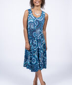 Sleeveless Midi Skater Dress, Blue, original image number 0