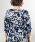 Blueberry Floral Ruchin Tab Sleeves Shirt, White, original image number 1
