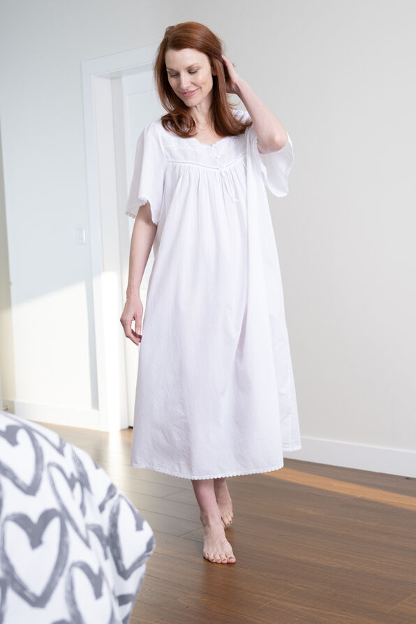 100% Cotton Full Length Nightgown, White, original image number 0
