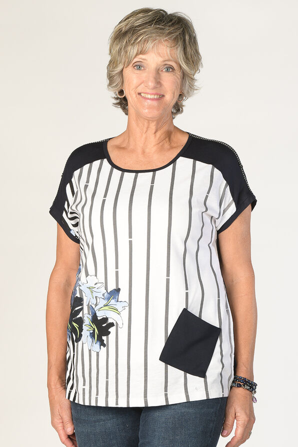 Floral Stripe Shirt, Navy, original image number 0