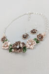 Hibiscus Garden Necklace and Earring Set, Taupe, original image number 0