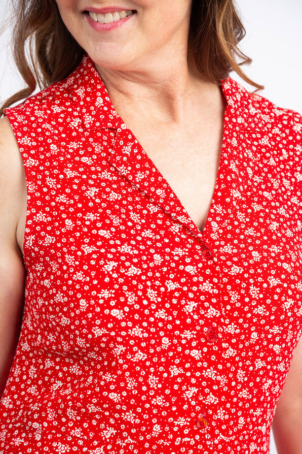 Sleeveless Maxi Dress w/ Floral Print, Red, original image number 4