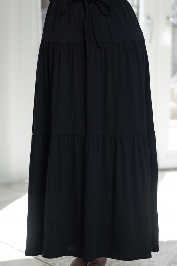 100% Cotton Tiered Maxi Skirt, Black, original image number 1