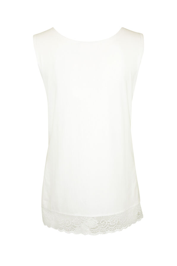 Sleeveless Lace Trimmed Top, Ivory, original image number 1