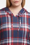Relaxed Brushed Plaid Lightweight Airy Knit Hoodie Shirt, Red, original image number 2
