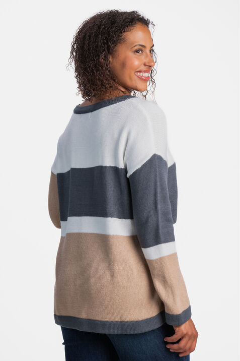 Long Sleeve Color Block Sweater , Navy, original