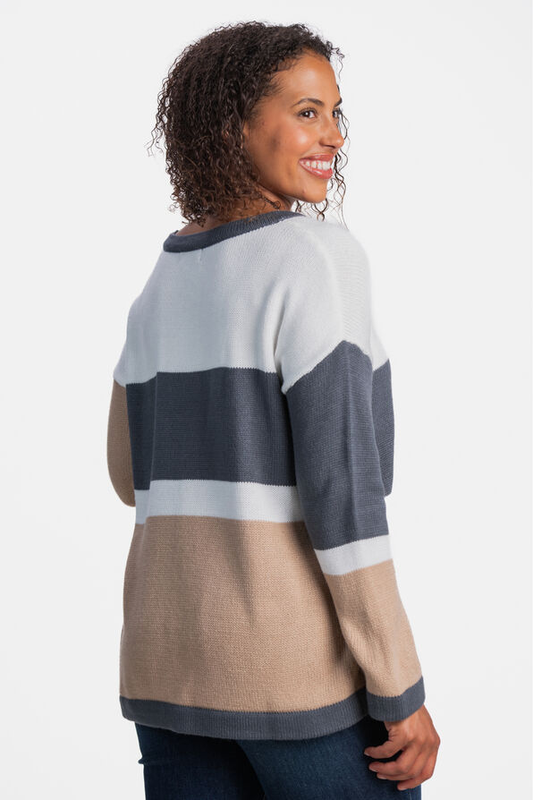 Long Sleeve Color Block Sweater, Navy, original image number 1